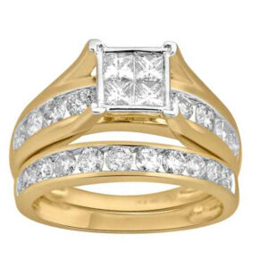 LADIES BRIDAL SET 2.00CT ROUND/PRINCESS DIAMOND 14K YELLOW GOLD