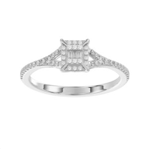 LADIES RING 0.20CT ROUND/BAGUETTE DIAMOND 14K WHITE GOLD