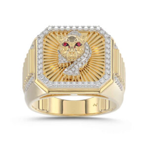 MEN'S RING 0.62CT ROUND RUBY DIAMOND 10K YELLOW GOLD