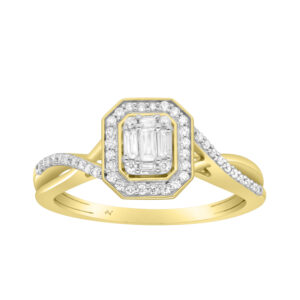 LADIES RING 0.33CT ROUND/BAGUETTE DIAMOND 14K YELLOW GOLD
