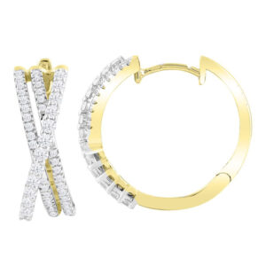 LADIES HOOPS EARRINGS 0.75CT ROUND DIAMOND 18K YELLOW GOLD