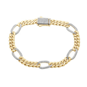 MEN'S BRACELET 1.00CT ROUND DIAMOND 10K YELLOW GOLD
