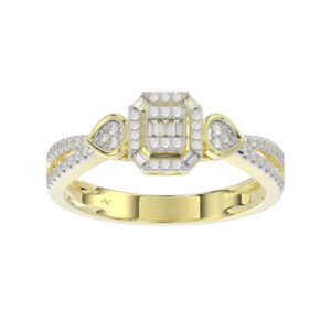 LADIES RING 0.20CT ROUND/BAGUETTE DIAMOND 10K YELLOW GOLD