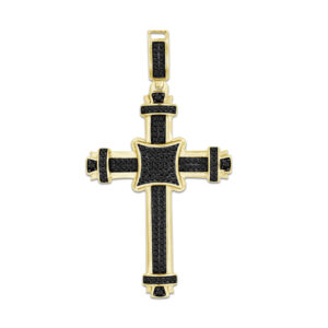 MEN'S CHARM PENDANT 0.50CT ROUND BLACK DIAMOND 10K YELLOW GOLD