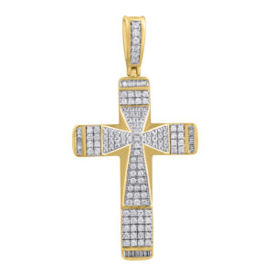 MEN'S CHARM PENDANT 1.00CT ROUND/BAGUETTE DIAMOND 10K YELLOW GOLD