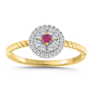LADIES RING 0.20CT ROUND/ROUND RUBY DIAMOND 10K YELLOW GOLD (CENTER STONE 0.0.75CT ROUND RUBY DIAMOND)