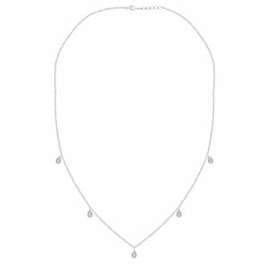 Sterling Silver White 0.25CT Round Diamond Teardrop Necklace For Women In Elegant Diamond Necklace