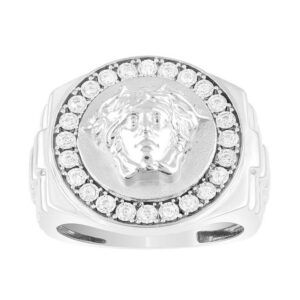 Sterling Silver 0.25CT Round Diamond Men'S Medusa Face Halo Ring Luxury Statement Diamond Ring