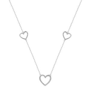 Ladies Triple Heart Diamond Necklace 10K White Gold 0.20CT Round Diamond