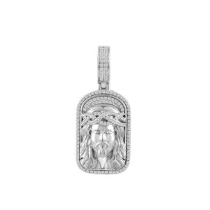 Sterling Silver Men'S 0.33CT Round Diamond Jesus Face Charm Pendant Religious Faith Jewelry For Men