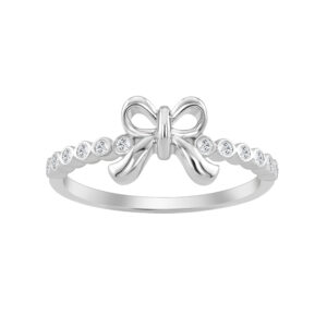 Sterling Silver Ladies 0.10CT Round Diamond Bow Design Engagement Ring Elegant Romantic Jewelry Gift