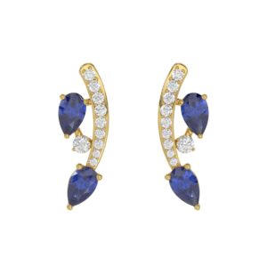 14K YELLOW GOLD 1.00CT ROUND/PEAR DIAMOND LADIES EARRINGS (PEAR BLUE SAPPHIRE 7/8CT)