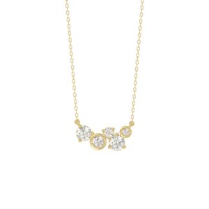 Elegant Ladies 10K Yellow Gold 1/2CT Round Lab Grown five stone Diamond Fancy Bezel set Necklace (Color F-G -Clarity VS1/VS2)
