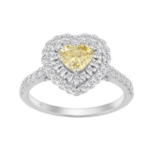 14K WHITE GOLD 1 1/2CT ROUND/YELLOW HEART DIAMOND LADIES RING