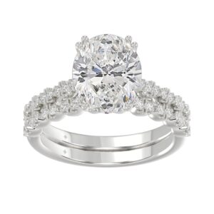 Ladies 14K White Gold Ladies Elegance- Bridal Set 3 1/3CT Round & Oval Diamonds 3.00CT Oval Center stone (Color F-G Clarity VS1/VS2)