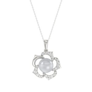 14K WHITE GOLD 1/4CT ROUND/PEARL DIAMOND LADIES PENDANT WITH CHAIN