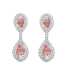 ETERNAL BLUSH COLLECTION LADIES EARRINGS 3 3/4CT ROUND/PEAR DIAMOND 14K WHITE GOLD (CENTER STONE PINK PEAR DIAMOND 2CT)