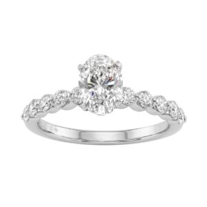 1 1/2Ct Round & Oval Diamond Classic Ring In 14K White Gold Ladies Fine Jewelry Ring 1Ct Oval Center Stone (Color F-G -Clarity Vs1/Vs2)