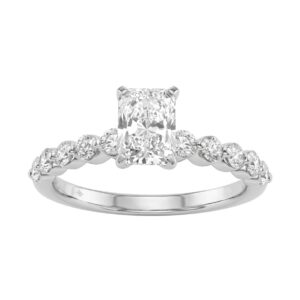 14K White Gold 1 1/2Ct Round & Radiant Lab-Grown Diamond Engagement Ring For Women 1Ct Radiant Center Stone (Color F-G -Clarity Vs1/Vs2)