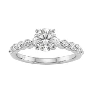 14K White Gold 1 1/2Ct Round Cut Lab-Grown Diamond Engagement Ring Elegant Ladies Ring 1Ct Round Center Stone (Color F-G -Clarity Vs1/Vs2)
