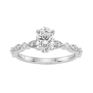 14K White Gold 1 1/4Ct Oval & Round Diamond Ladies Engagement Ring 1.00 Ct Oval Center Stone Classic Ladies Ring (Color F-G -Clarity Vs1/Vs2)