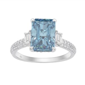 14K White Gold 3 3/4 Ct Emerald Cut Lab Grown Diamond Ring Womens Engagement Ring With Round & Emerald Cut Diamonds, Fine Jewelry 3.00Ct RADIANT