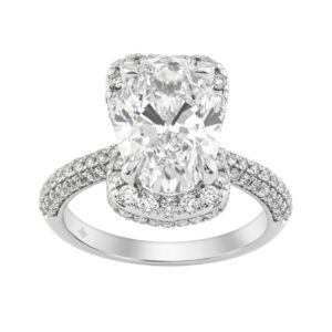 14K White Gold 4 1/2Ct Ladies Oval Cut Halo Engagement Ring 4Ct Oval Center Stone & Round Diamond (Color F-G -Clarity Vs1/Vs2)