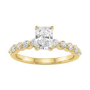 14K Yellow Gold 1 1/2Ct Round & Radiant Lab-Grown Diamond Engagement Ring For Women 1Ct Radiant Center Stone (Color F-G -Clarity Vs1/Vs2)