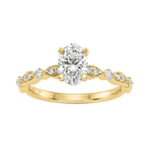 14K Yellow Gold 1 1/4Ct Oval & Round Diamond Ladies Engagement Ring 1.00 Ct Oval Center Stone Classic Ladies Ring (Color F-G -Clarity Vs1/Vs2)