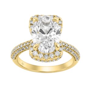 14K Yellow Gold 4 1/2Ct Ladies Oval Cut Halo Engagement Ring 4Ct Oval Center Stone & Round Diamond (Color F-G -Clarity Vs1/Vs2)