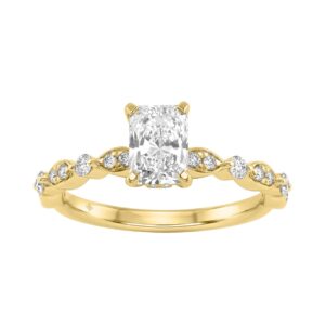 14K Yellow Gold Radiant Cut Diamond Ladies Engagement Ring 1 1/4Ct With 1.00 Ct Center & Round Side Diamonds 1Ct Radiant Center Stone (Color F-G