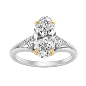 Elegance14K White/Yellow Gold Diamond Engagement Ring 2 1/4Ct Elongated Oval Center With Round Side Stones, Women Ring 2Ct Oval Center Stone (Color F-
