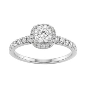 Ladies 14K White Gold Engagement Ring With 1 1/4Ct Round & Cushion Lab-Grown Diamonds Fine Jewelry 3/4Ct Cushion Center Stone (Color F-G -Clarity Vs1/