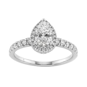 Round Cut Lab-Grown Diamond Engagement Ring 1 1/4Ct In 14K White Gold Ladies Fine Jewelry Ring 3/4Ct Pear Center Stone (Color F-G -Clarity Vs1/Vs2)