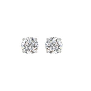 LADIES SOLITAIRE EARRINGS 2CT ROUND DIAMOND 14K WHITE GOLD