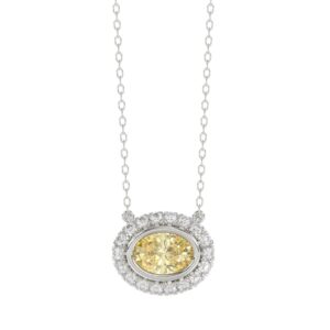 14K WHITE GOLD 1 1/4CT ROUND/YELLOW OVAL DIAMOND NECKLACE (CENTER STONE OVAL DIAMOND 1CT)