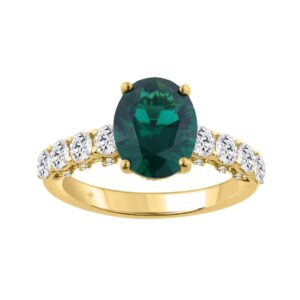 14K YELLOW GOLD 7.00CT ROUND/OVAL GREEN DIAMOND LADIES RING (CENTER STONE GREEN OVAL DIAMOND 6CT)