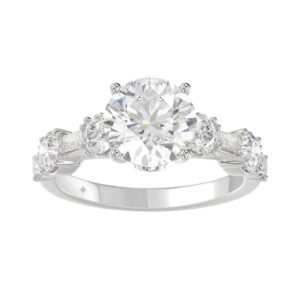LADIES RING 3CT ROUND/BAGUETTE DIAMOND 14K WHITE GOLD (CENTER STONE ROUND DIAMOND 2.00CT)