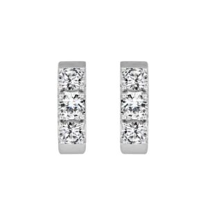 LADIES HOOP EARRINGS 1 1/2CT ROUND DIAMOND 14K WHITE GOLD