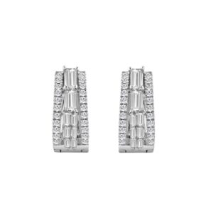 14K WHITE GOLD 1.00CT ROUND/BAGUETTE DIAMOND LADIES EARRINGS