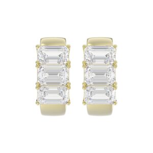 14K YELLOW GOLD 3.00CT EMERALD DIAMOND HOOPS EARRING
