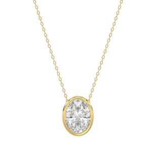 LADIES SOLITAIRE PENDANT 1CT OVAL DIAMOND 14K YELLOW GOLD WITH CHAIN