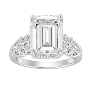 14K WHITE GOLD 4.00CT ROUND/MARQUISE/EMERALD DIAMOND LADIES RING (CENTER STONE EMERALD DIAMOND 3.00CT)