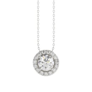 LADIES PENDANT WITH CHAIN 1 1/4CT ROUND DIAMOND 14K WHITE GOLD (CENTER STONE ROUND DIAMOND 1CT)