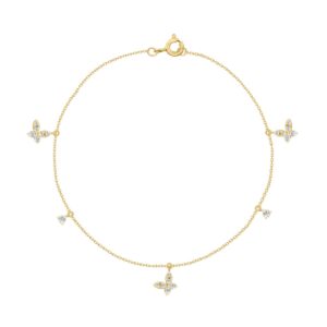 10K Yellow Gold Diamond Butterfly Bracelet For Ladies 1/3Ct Round Diamond Bracelet