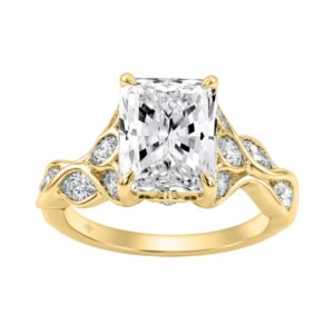 14K Yellow Gold Radiant Cut Diamond Ring 4 1/5Ct With Marquise Side Stones Ladies Engagement Ring 3Ct Radiant Center Stone (Color F-G -Clarity Vs1/Vs