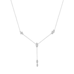 10K White Gold Lab Brown Diamond Necklace 3/4Ct Round & Marquise Drop Necklace For Ladies, Elegant Modern Jewelry (Color F-G -Clarity Vs1/Vs2)