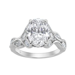 Ladies 14K White Gold 4 1/5Ct Multi-Shape Diamond Engagement Ring Round, Oval & Marquise With Side Stones 3Ct Oval Center Stone (Color F-G -Clarit