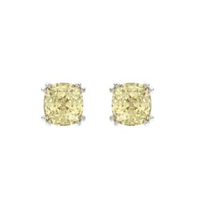 14K WHITE GOLD 2.00CT CUSHION YELLOW DIAMOND LADIES EARRINGS