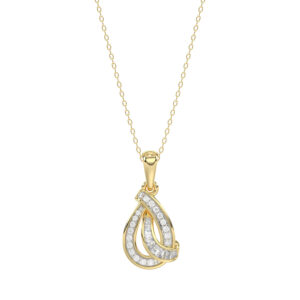 LADIES PENDANT 0.15CT ROUND/BAGUETTE DIAMOND 10K YELLOW GOLD